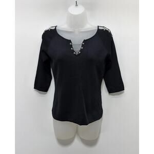 VINTAGE Top Joseph A. Qu'est Ceque C'est Black Knit Med Cold Shoulder NWT